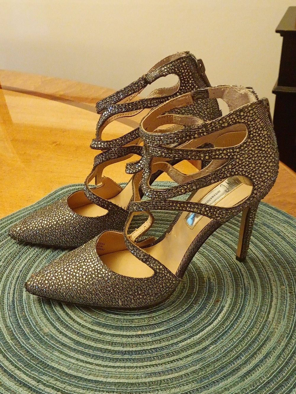 INC International Concepts Gunmetal Glitter Cutout Stiletto Heels